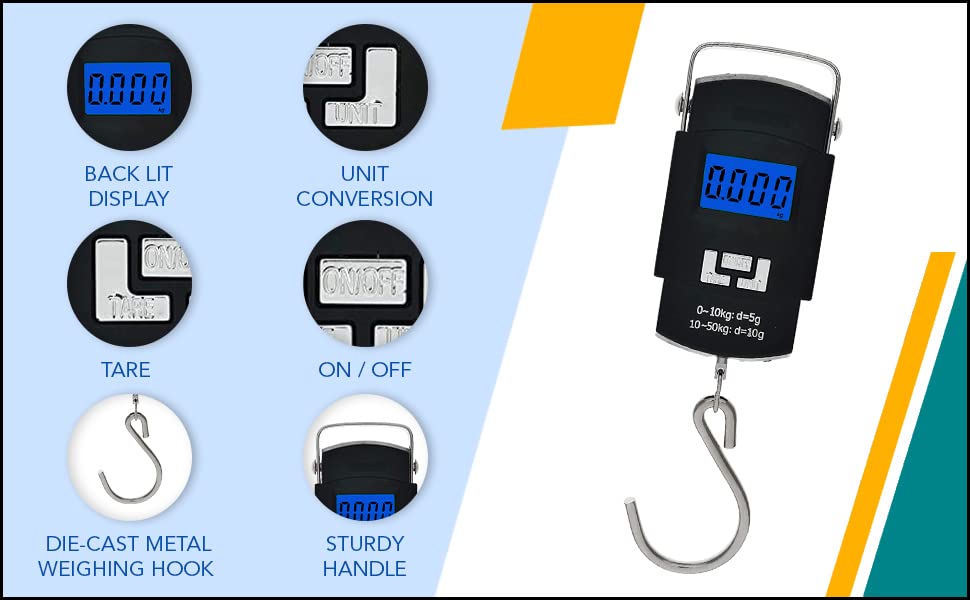 FIXER Electronic Portable Fishing Hook Type Digital LED Screen Luggage Weighing Scale, 50 kg Digital Weighing Scale (Black
