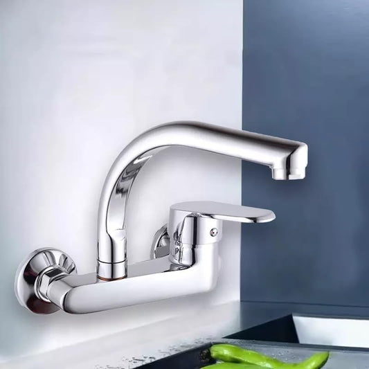 Wall-Mounted Kitchen Sink Mixer Faucet – 304 Stainless Steel | 360° Rotating Spout | Hot & Cold Water | Easy Installation