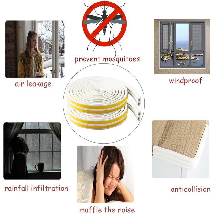 FIXER Self-Adhesive D Shape, EPDM, Rubber Door/Window Insulation Tape In White Color Single Sided Weather Strip Draught Excluder Anti-Collision