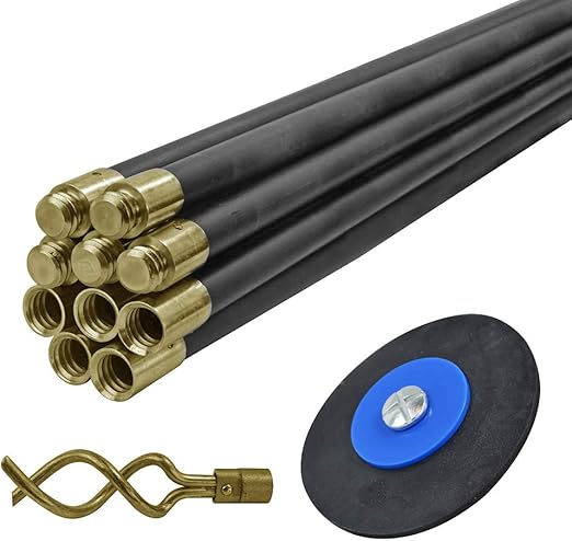 FIXER FAIDRSET 12 Drain Rod Set 9M (30ft) 10 x Rods, plunger, worm. Brass Rod Commenters