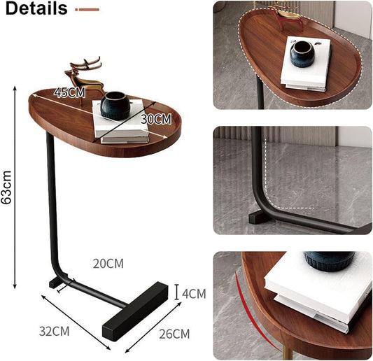 Oval Shaped – Industrial Sofa Side Table with Metal Frame, Snack Table for Couch & Bed, 24” Height