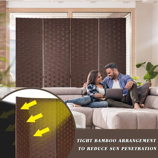 Fixer Foldable & Movable Hand-Woven Room Divider – 4 Panel Stretch Partition (200 × 180 cm) Dark Brown