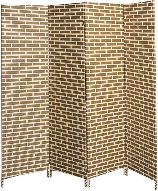 Fixer Foldable & Movable Hand-Woven Room Divider – 4 Panel Stretch Partition (200 × 180 cm) Light Bown