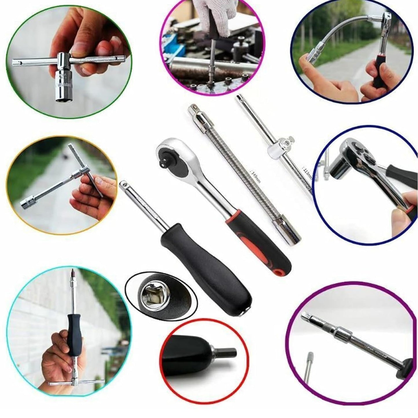 FIXER Wrench Socket Tool Bit Set HEX Bit Socket Set, Metric CrV Steel, Complete 46-Piece, 1/4-Inch Drive Ratchet Handle, Drive Extension Bar, Impact Universal Joint Enhanced Storage Case