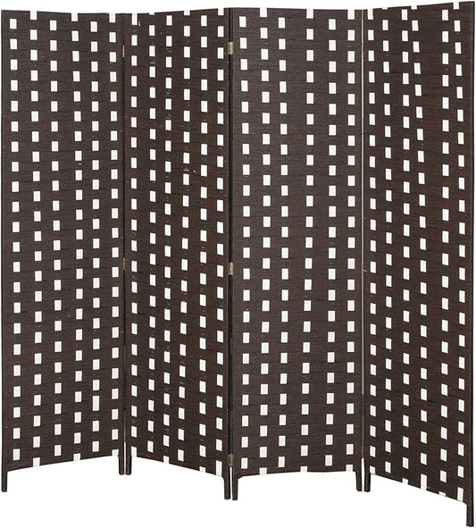 Fixer Foldable & Movable Hand-Woven Room Divider – 4 Panel Stretch Partition (200 × 180 cm) Black and White