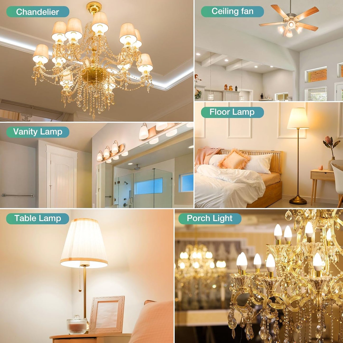 LED Candelabra Light Bulbs, Warm White 3000K, E14 Base, 7W Candle Light Bulbs, Non-Dimmable, 220V, 10 Pack