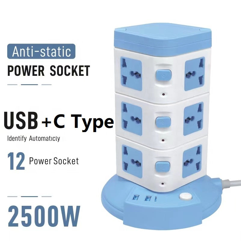 FIXER Tower Power Strip Surge Protector with USB C, 12 Outlets, Retractable Cord, and Flat Plug/Best Heavy-Duty Power Strip for Desktop, Office, and Gaming/Multi Device Charging Station