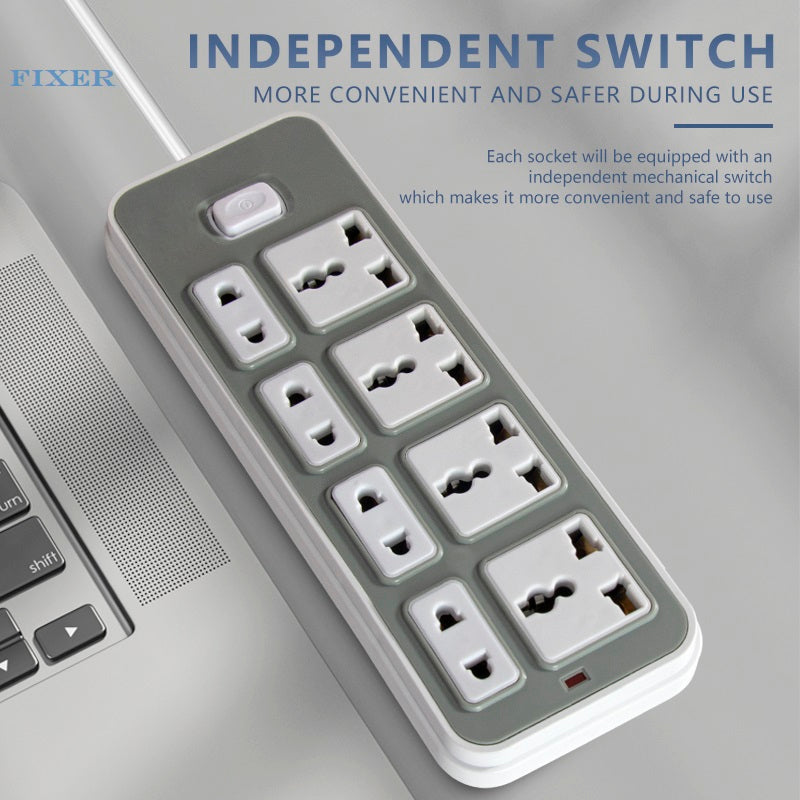 FIXER 5-Meter Multi-Plug Extension Board – 8 Universal Sockets with Power Switch, Surge Protection & Long Wire for Home, Office, and Appliances