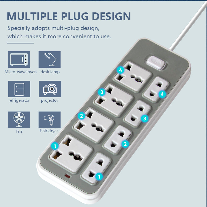 FIXER 5-Meter Multi-Plug Extension Board – 8 Universal Sockets with Power Switch, Surge Protection & Long Wire for Home, Office, and Appliances