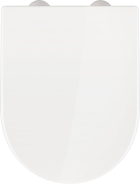 FIXER D-Shape Toilet Seat Cover Anti Bacterial Mute Loo Seat Slow Close Quick Release Hinges U Shape Soft Close Easy Cleaning Dual Fixing White