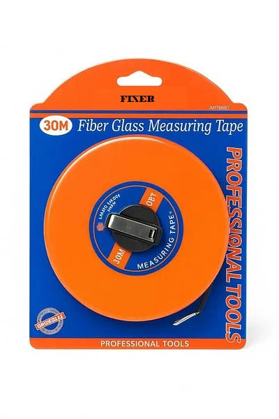 FIXER 30m Fiberglass Measuring Tape – 12.5mm Width, Metric Scale for DIY, Construction & Surveying