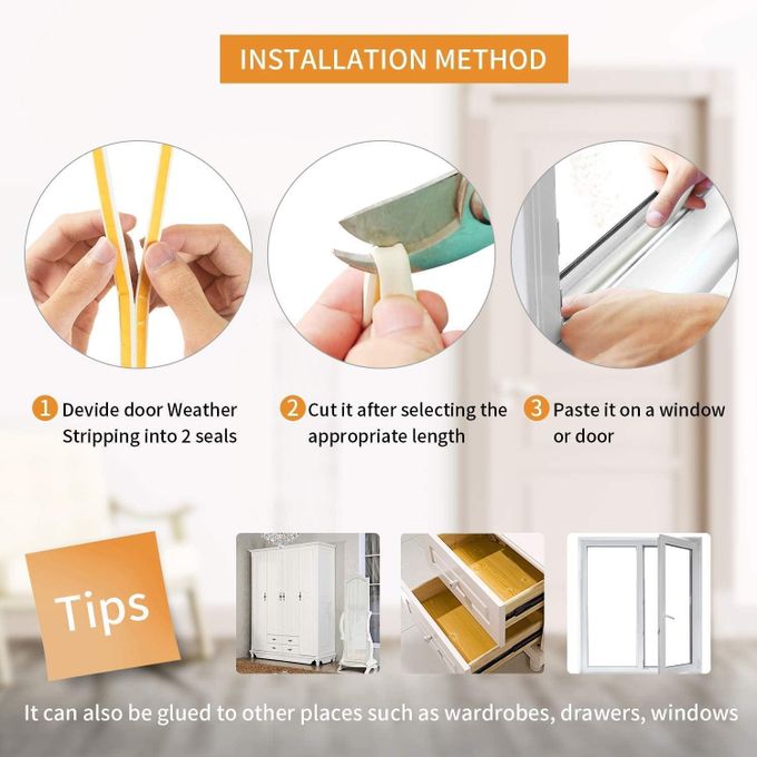 FIXER Self-Adhesive D Shape, EPDM, Rubber Door/Window Insulation Tape In White Color Single Sided Weather Strip Draught Excluder Anti-Collision Stripping Soundproofing Avoidance