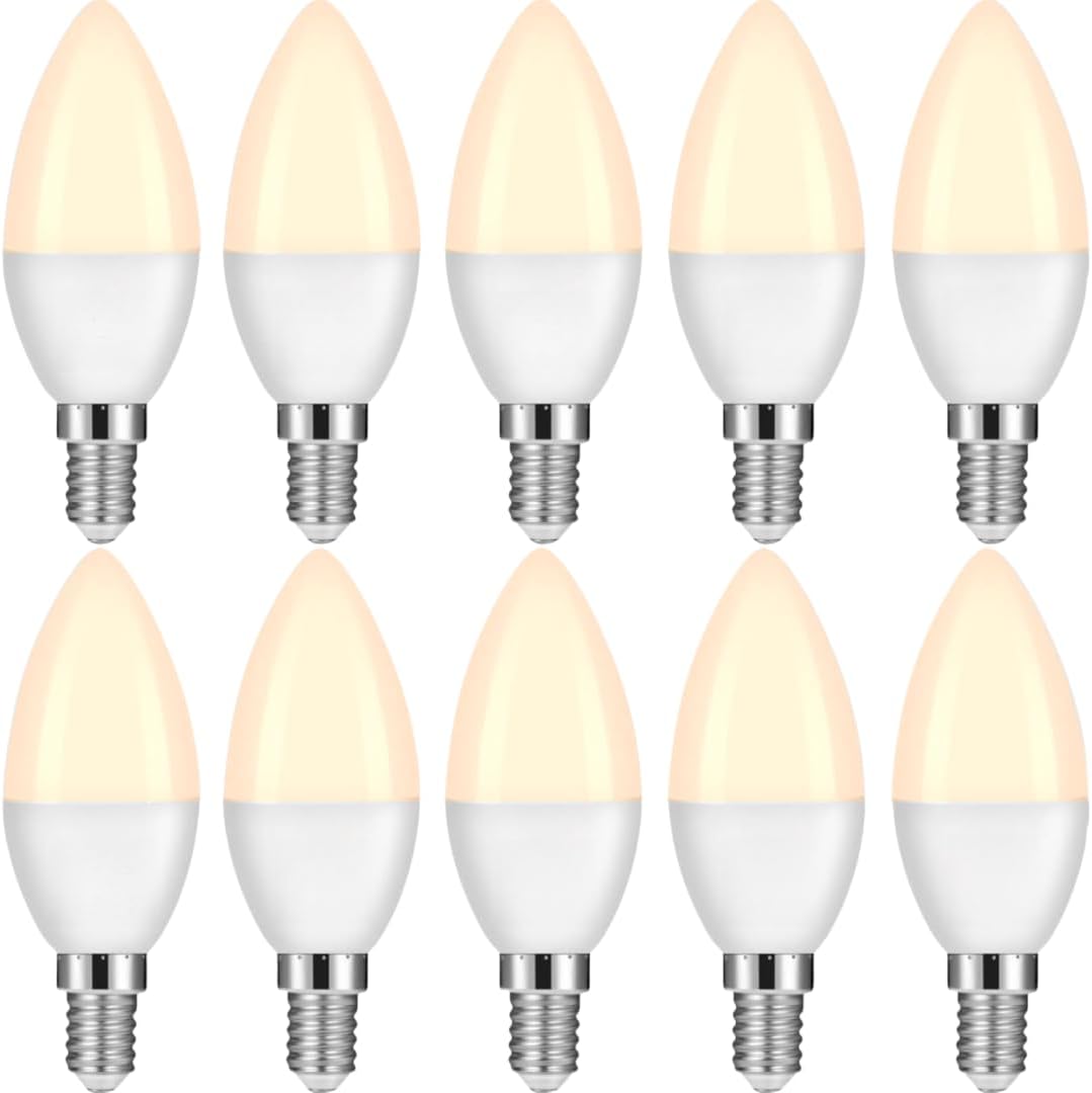 LED Candelabra Light Bulbs, Warm White 3000K, E14 Base, 7W Candle Light Bulbs, Non-Dimmable, 220V, 10 Pack
