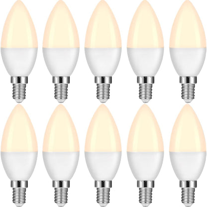 LED Candelabra Light Bulbs, Warm White 3000K, E14 Base, 7W Candle Light Bulbs, Non-Dimmable, 220V, 10 Pack