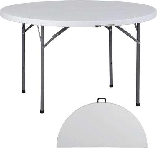 Round All-Occasion Plastic Folding Event Table, Foldable Portable Banquet Table for Indoor | Outdoor Events | White | DIA 120 * 75cm