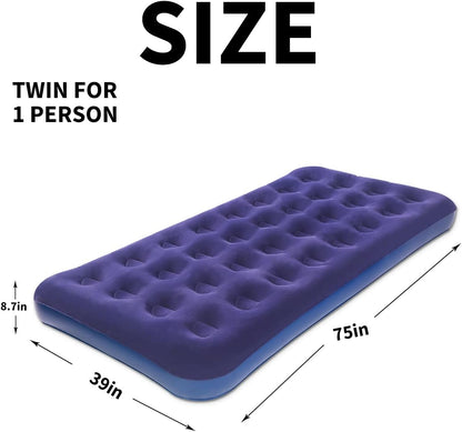 Twin Size Inflatable Air Mattress – Portable Blow‑Up Guest Bed with Built‑in Pump