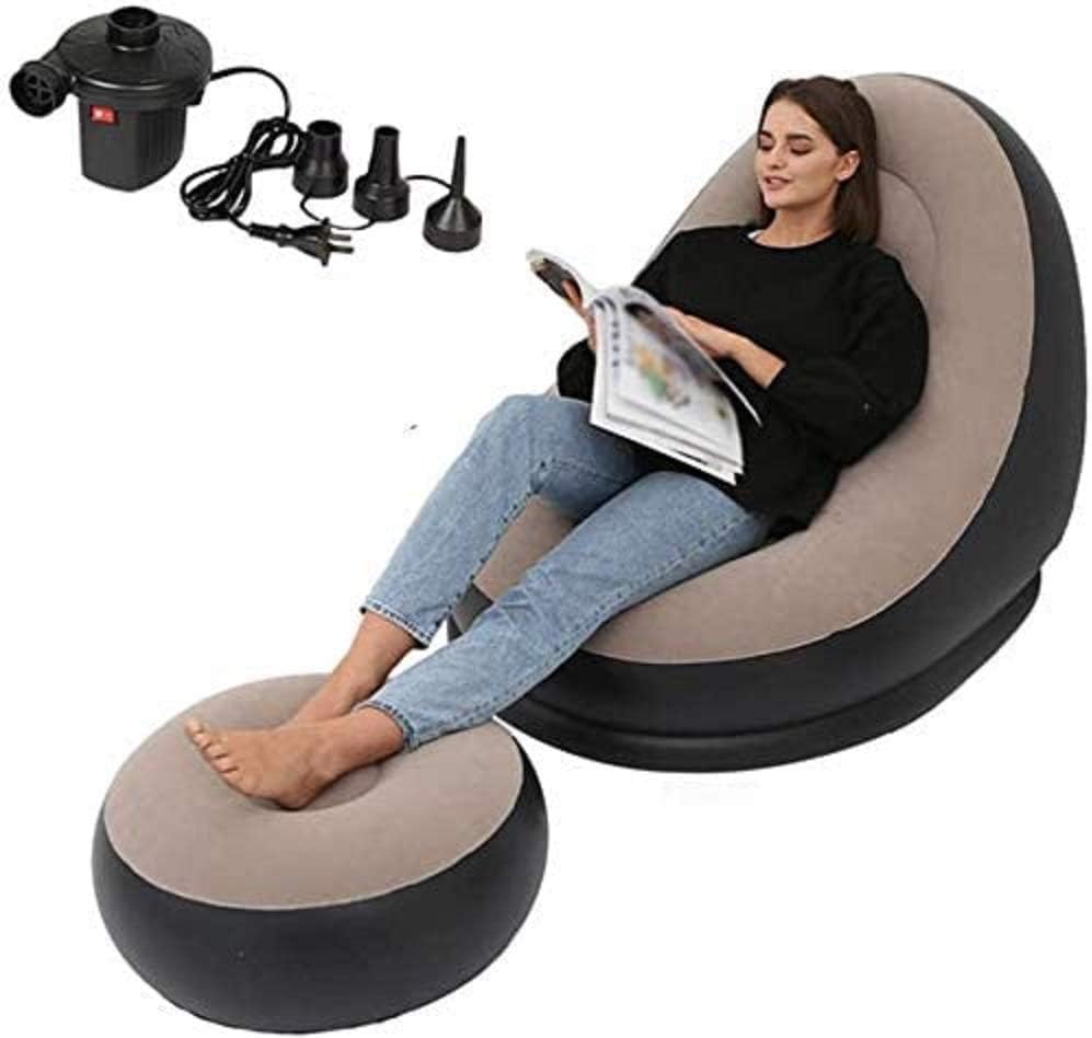 Inflatable Chair Sofa with Foot Stool, Blow Up Lounge Chair, Portable Beach Seat for Outdoor Seating Camping Travel