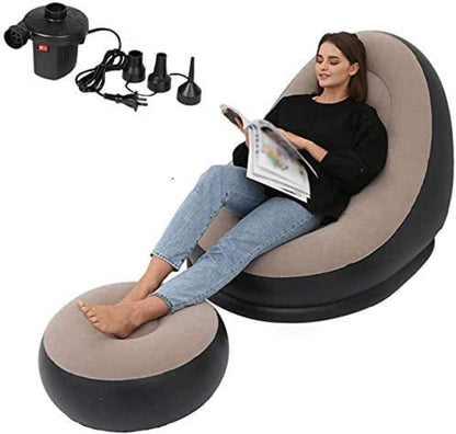 Inflatable Chair Sofa with Foot Stool, Blow Up Lounge Chair, Portable Beach Seat for Outdoor Seating Camping Travel