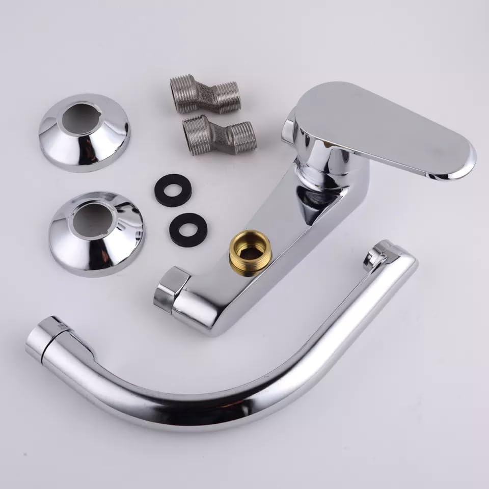Wall-Mounted Kitchen Sink Mixer Faucet – 304 Stainless Steel | 360° Rotating Spout | Hot & Cold Water | Easy Installation