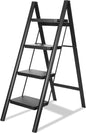 Fixer 4-Step Folding Ladder, Heavy Duty 150kg Capacity Steel Step Stool for Adults, Anti-Slip Pedals, Multi-Use Kitchen Step Ladder, Compact & Sturdy for Home, Closet, and More – Black