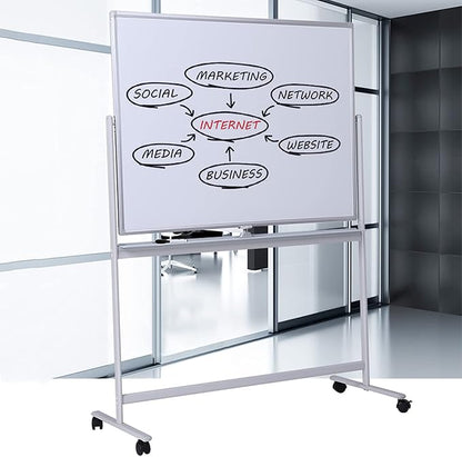 Mobile Whiteboard with Stand 90x120cm, Double Sided Magnetic Whiteboard on Wheels, Mobile Standing White Board