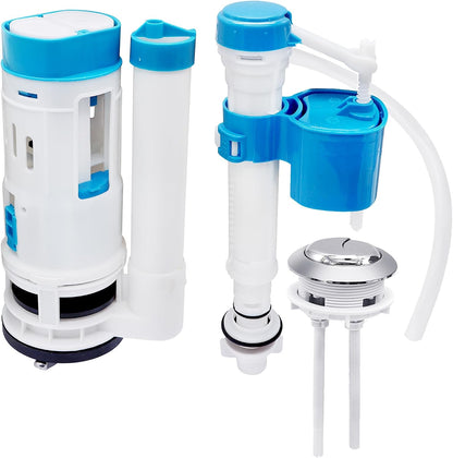 Dual Flush Toilet Valve Repair Kit – Push Button Flush System | Includes Fill Valve, Flush Valve & Button | Water-Saving, Easy Installation
