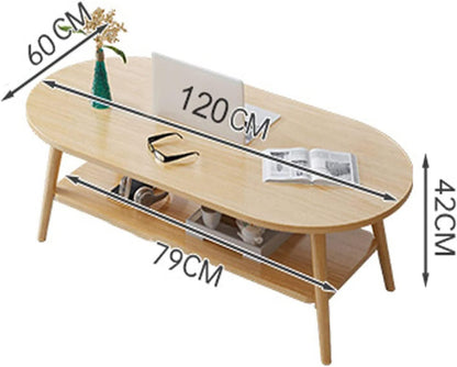 Modern Oval 2-Tier Coffee Table with Storage Shelf – Wooden Table with Solid Beech Legs for Living Room, Office or Bedroom – 120 x 60 x 42 cm
