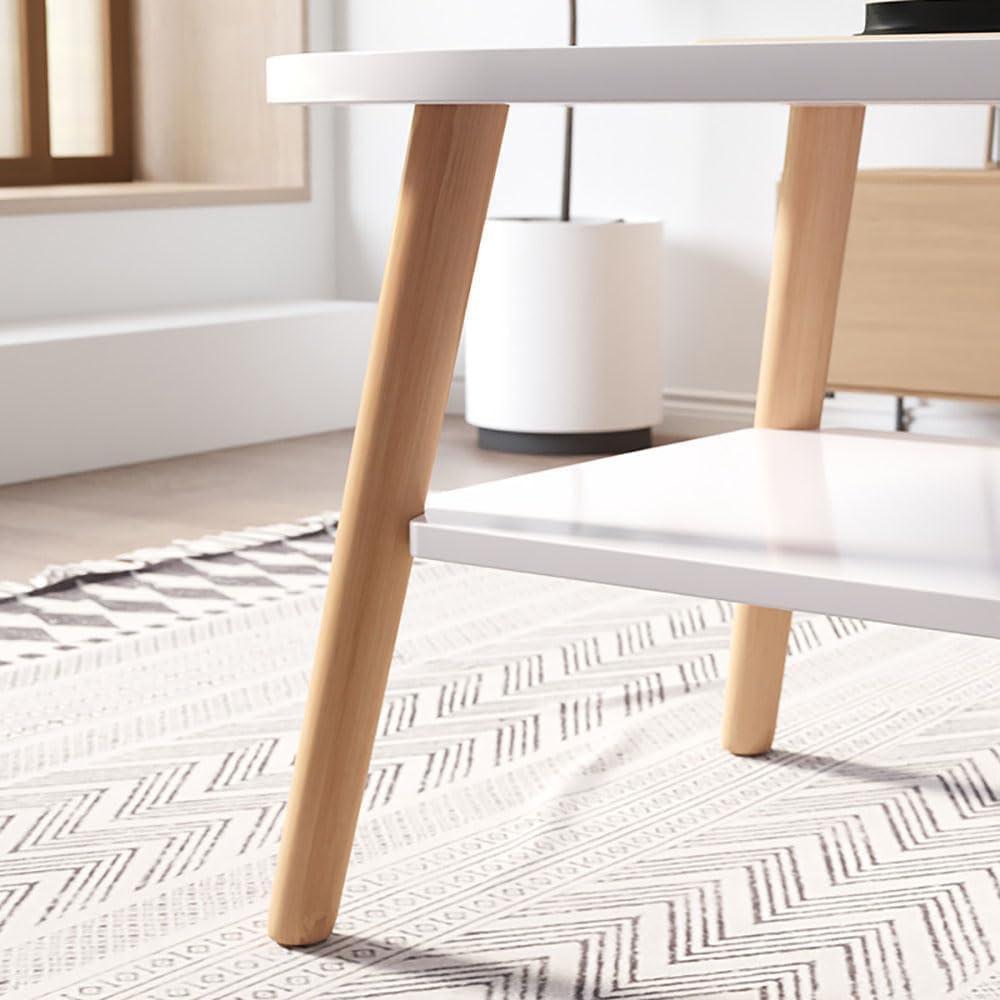 Modern Oval 2-Tier Coffee Table with Storage Shelf – Wooden Table with Solid Beech Legs for Living Room, Office or Bedroom – 120 x 60 x 42 cm