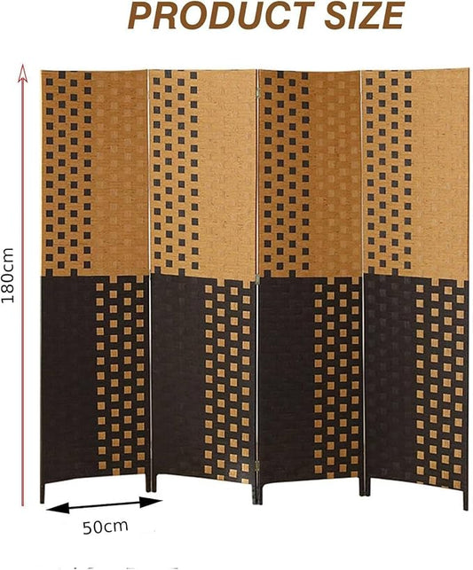 Fixer Foldable & Movable Hand-Woven Room Divider – 4 Panel Stretch Partition (200 × 180 cm) Black and Brown