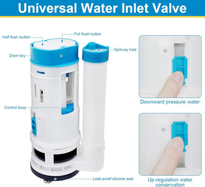 Dual Flush Toilet Valve Repair Kit – Push Button Flush System | Includes Fill Valve, Flush Valve & Button | Water-Saving, Easy Installation