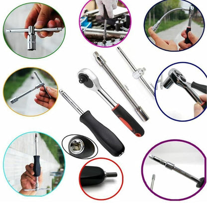 FIXER Wrench Socket Tool Bit Set HEX Bit Socket Set, Metric CrV Steel, Complete 46-Piece, 1/4-Inch Drive Ratchet Handle, Drive Extension Bar, Impact Universal Joint Enhanced Storage Case