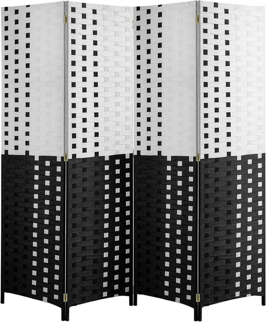 Fixer Foldable & Movable Hand-Woven Room Divider – 4 Panel Stretch Partition (200 × 180 cm) Black and White