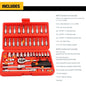FIXER Wrench Socket Tool Bit Set HEX Bit Socket Set, Metric CrV Steel, Complete 46-Piece, 1/4-Inch Drive Ratchet Handle, Drive Extension Bar, Impact Universal Joint Enhanced Storage Case