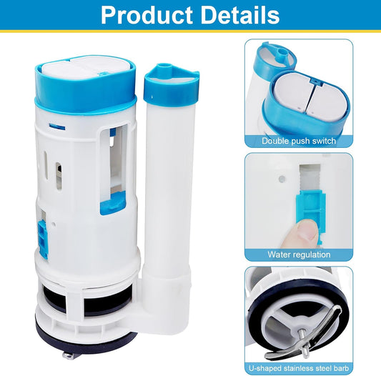 Dual Flush Toilet Valve Repair Kit – Push Button Flush System | Includes Fill Valve, Flush Valve & Button | Water-Saving, Easy Installation