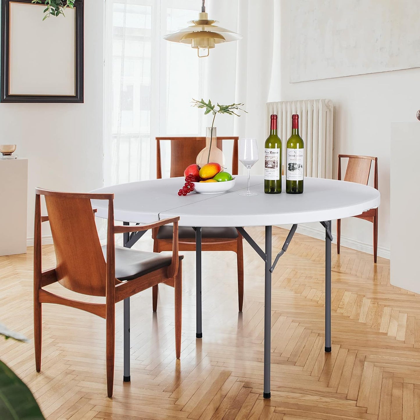 Round All-Occasion Plastic Folding Event Table, Foldable Portable Banquet Table for Indoor | Outdoor Events | White | DIA 150 * 75cm