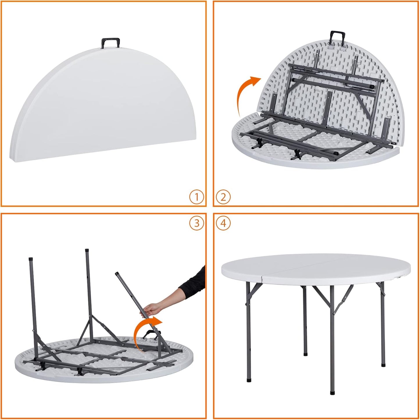 Round All-Occasion Plastic Folding Event Table, Foldable Portable Banquet Table for Indoor | Outdoor Events | White | DIA 150 * 75cm