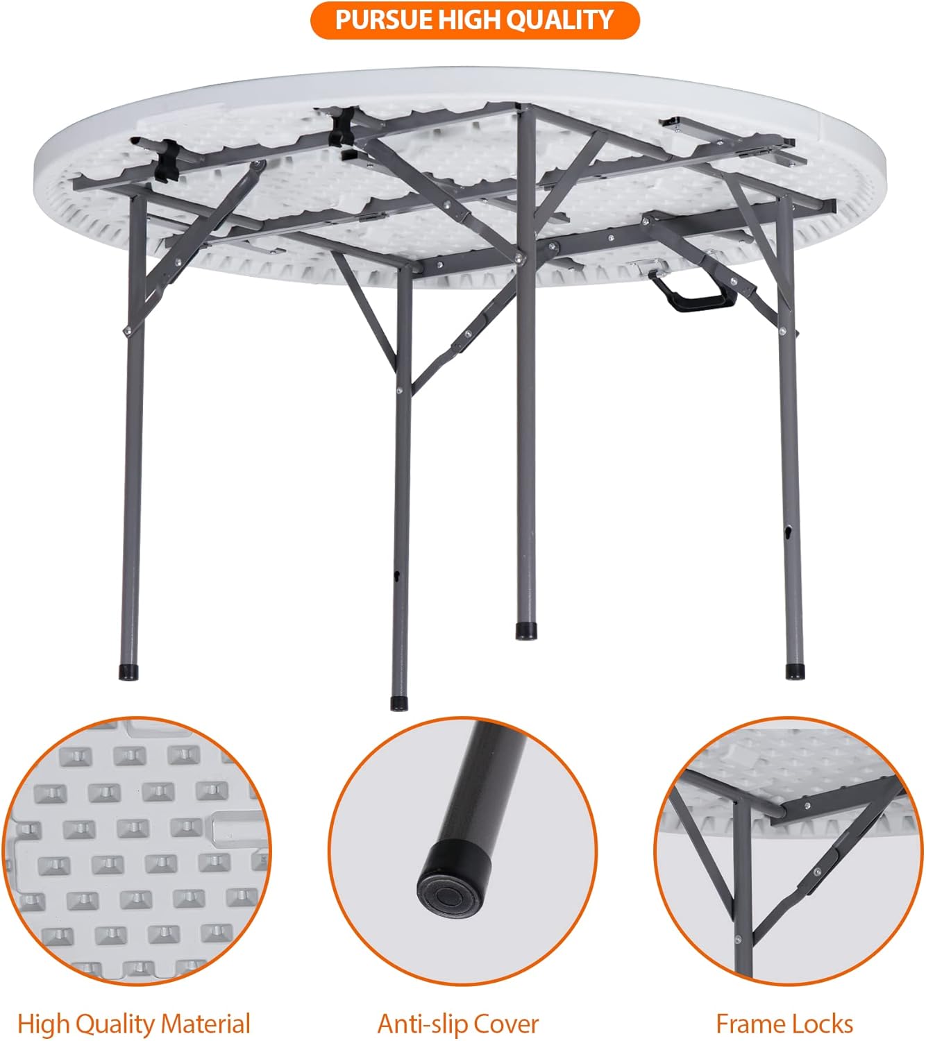 Round All-Occasion Plastic Folding Event Table, Foldable Portable Banquet Table for Indoor | Outdoor Events | White | DIA 150 * 75cm