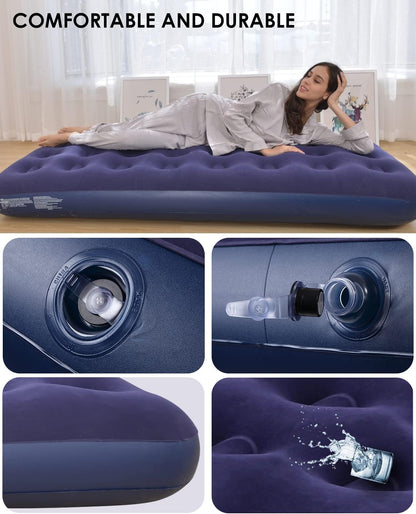 Twin Size Inflatable Air Mattress – Portable Blow‑Up Guest Bed with Built‑in Pump