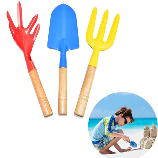 FIXER Gardening Tools Set for Digging & Planting Big Trowel, Garden Fork, Cultivator Wooden Handle (Combo of 3)