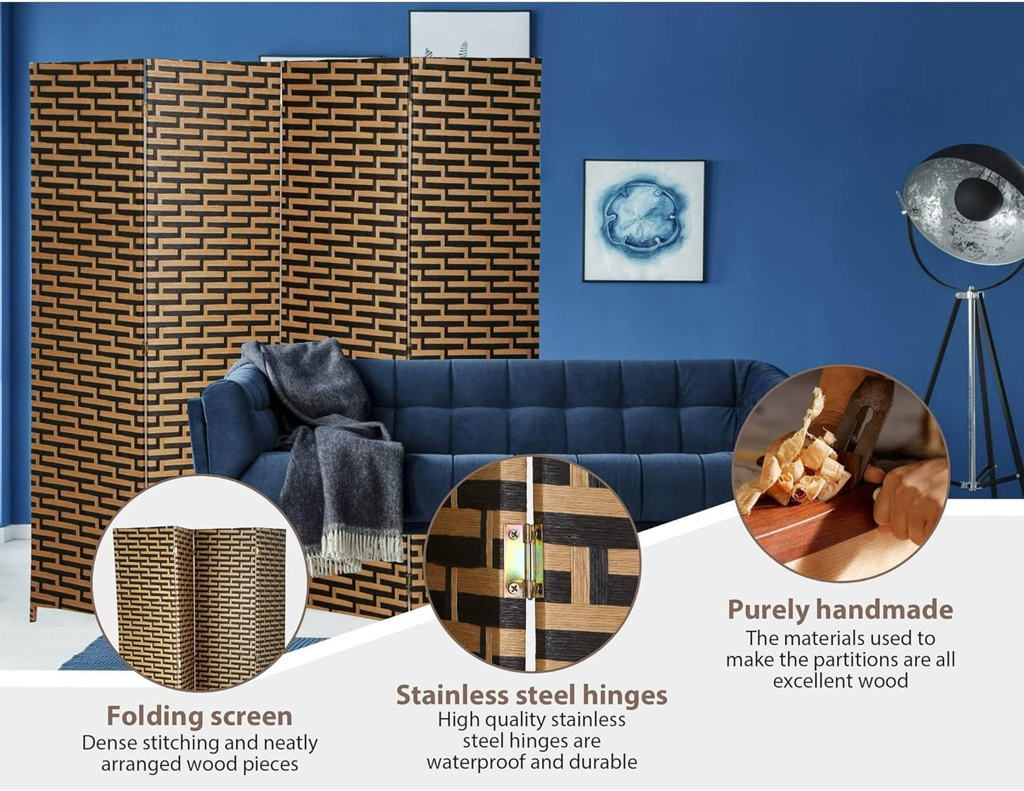 Fixer Foldable & Movable Hand-Woven Room Divider [200 x 180 cm] – Stretch Partition for Office, Bedroom, Living Room, Hotel Wall