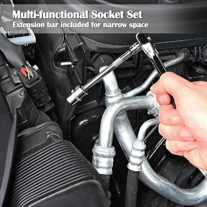 FIXER Wrench Socket Tool Bit Set HEX Bit Socket Set, Metric CrV Steel, Complete 46-Piece, 1/4-Inch Drive Ratchet Handle, Drive Extension Bar, Impact Universal Joint Enhanced Storage Case