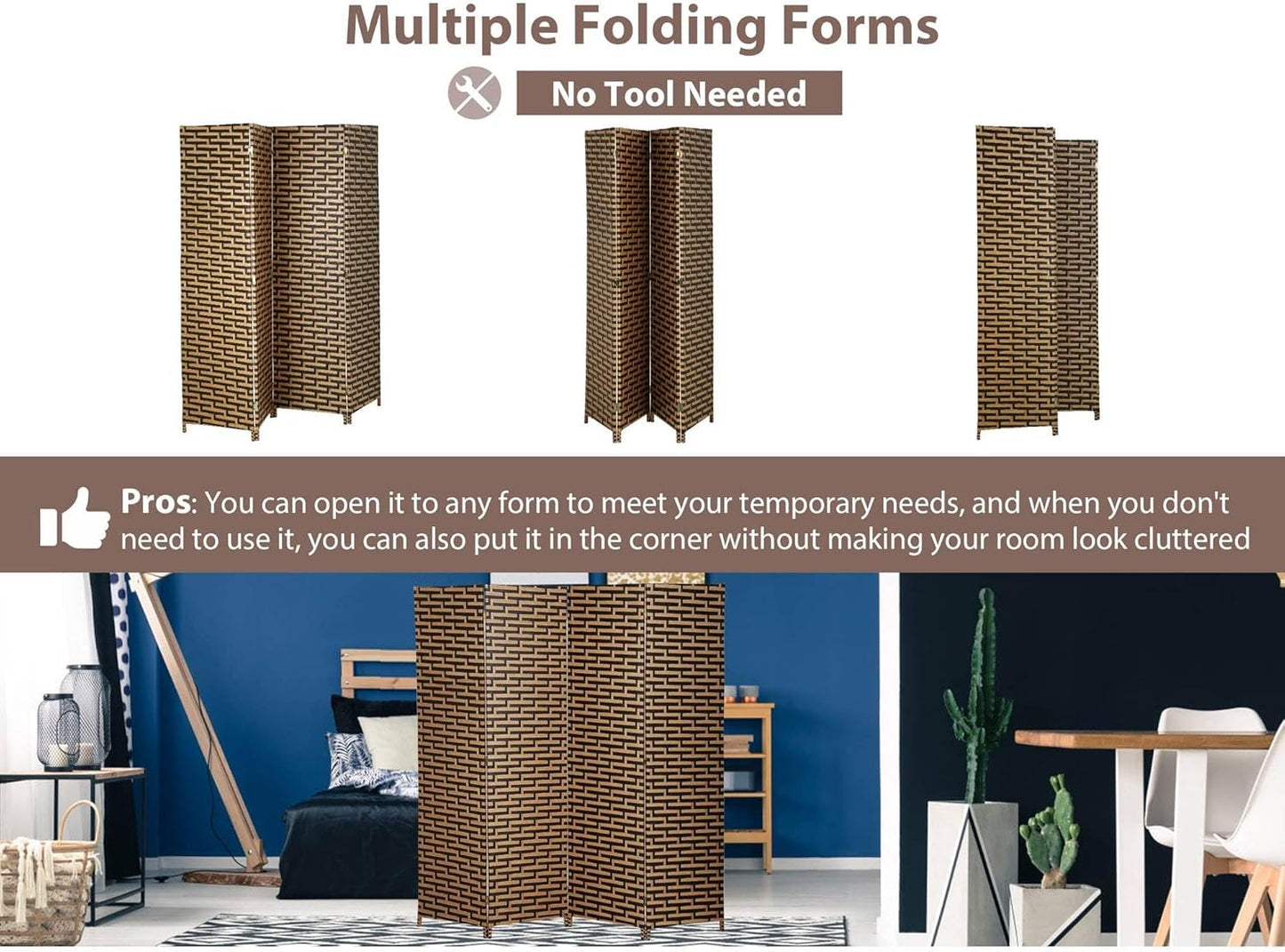 Fixer Foldable & Movable Hand-Woven Room Divider [200 x 180 cm] – Stretch Partition for Office, Bedroom, Living Room, Hotel Wall