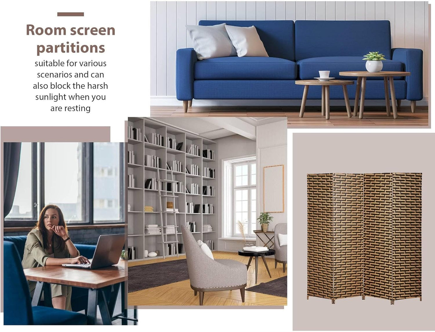 Fixer Foldable & Movable Hand-Woven Room Divider [200 x 180 cm] – Stretch Partition for Office, Bedroom, Living Room, Hotel Wall