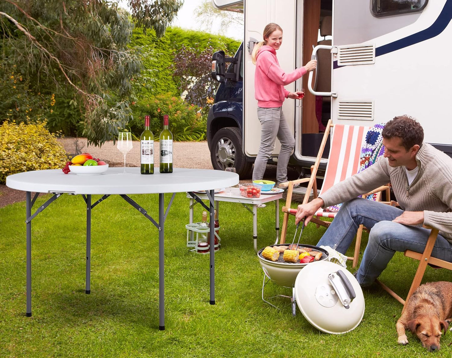 Round All-Occasion Plastic Folding Event Table, Foldable Portable Banquet Table for Indoor | Outdoor Events | White | DIA 150 * 75cm