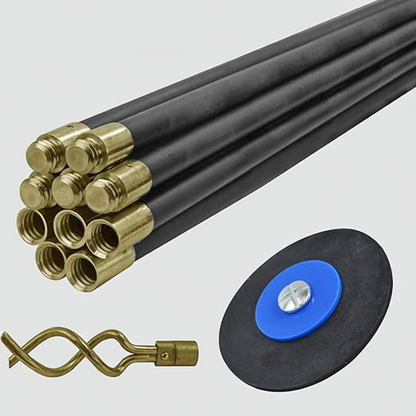 FIXER FAIDRSET 12 Drain Rod Set 9M (30ft) 10 x Rods, plunger, worm. Brass Rod Commenters