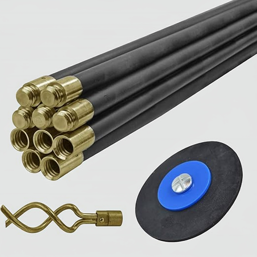 FIXER FAIDRSET 12 Drain Rod Set 9M (30ft) 10 x Rods, plunger, worm. Brass Rod Commenters