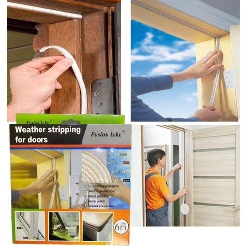 FIXER Self-Adhesive D Shape, EPDM, Rubber Door/Window Insulation Tape In White Color Single Sided Weather Strip Draught Excluder Anti-Collision Stripping Soundproofing Avoidance