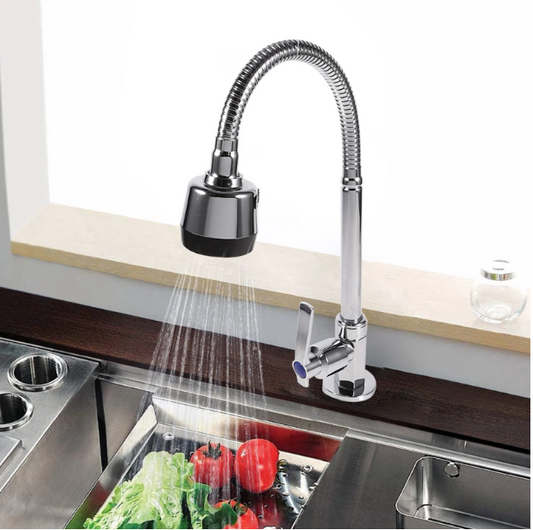 Cold Water Faucet along with Teflon Tape, 360 ° rotary outdoor faucet Single cold water flexible neck pull down spray kitchen sink faucet