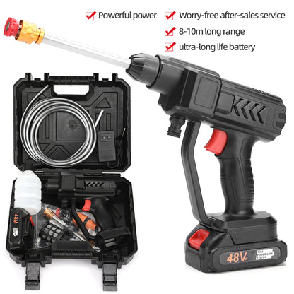 48V Cordless Portable Pressure Washer with 2 Batteries – High Power Car Wash Gun for Cars, Bikes, Floors & Gardens, 5m Hose, Black