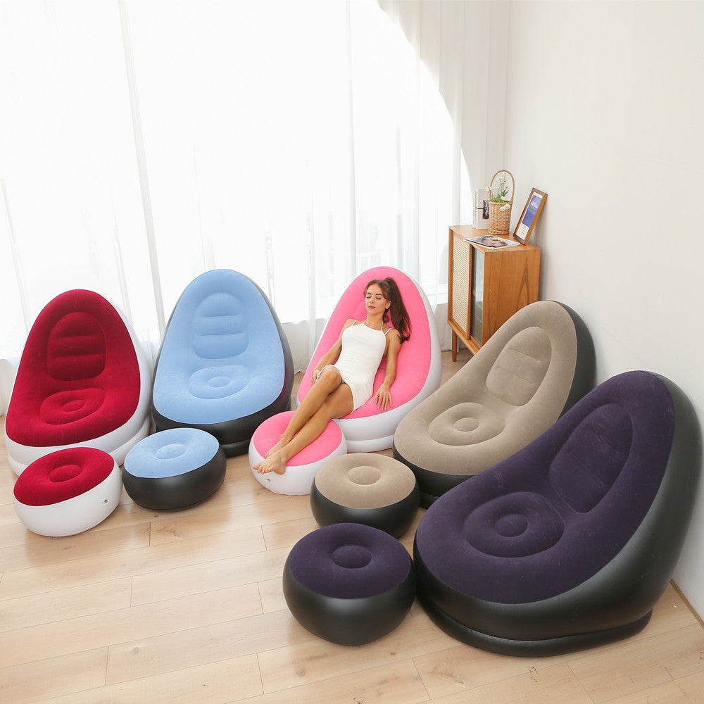 Inflatable Chair Sofa with Foot Stool, Blow Up Lounge Chair, Portable Beach Seat for Outdoor Seating Camping Travel